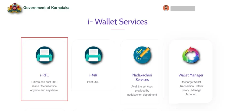 i wallet dashboard page for Bhoomi RTC Download or Print
