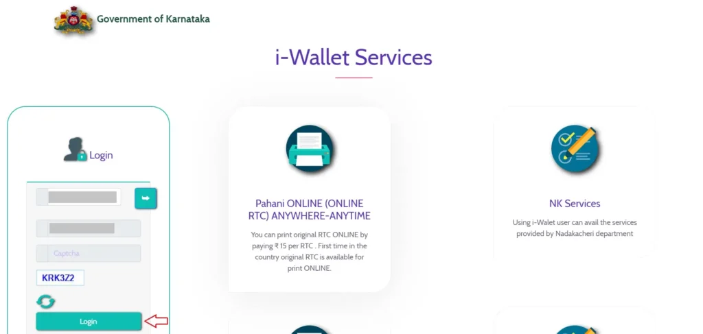 i wallet login page for Bhoomi RTC Download